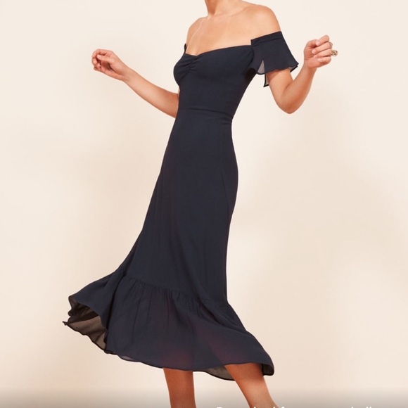 Reformation Butterfly Dress in Navy - Picture 1 of 6